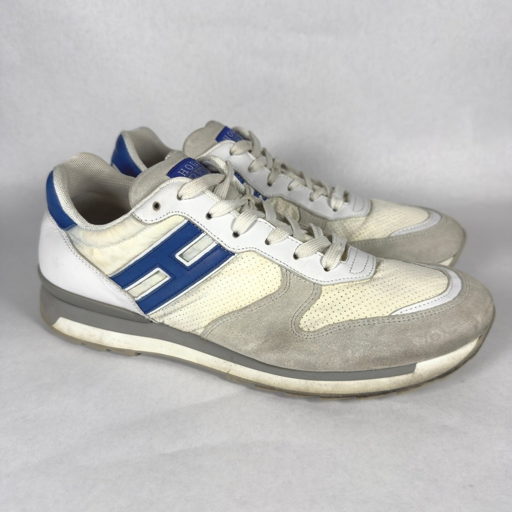 Hogan Rebel Mens Sneakers Size 10.5 White Blue Low Top Leather Suede Shoes
